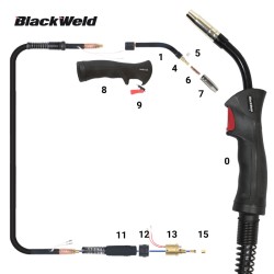 Pistola Mig Blackweld modelo Binzel 15 / 180Amp (4,5MTS)