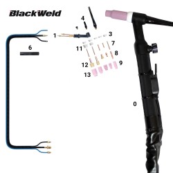 Pistola TIG enfriada por agua modelo WP18 / 18P / 18V 350 Amperes