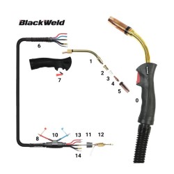 Pistola Mig Blackweld Modelo Binzel 501D Refrigerada por Agua / 500Amp (4.5 MTS)